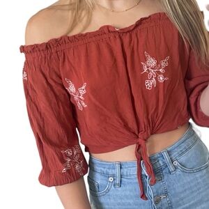 Off the shoulder floral embroidered top
